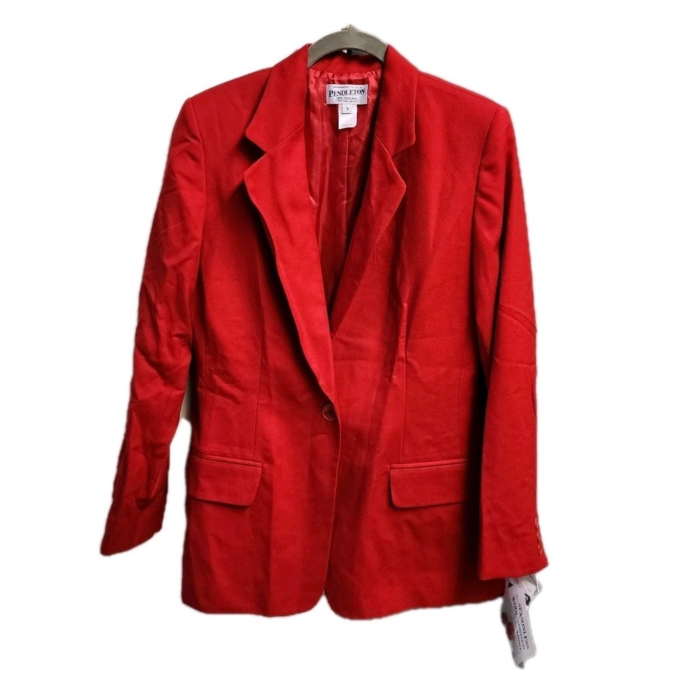 Pendleton Red One Button Made in USA 100% Wool Blazer Size 6 NWT Vtg Deadstock